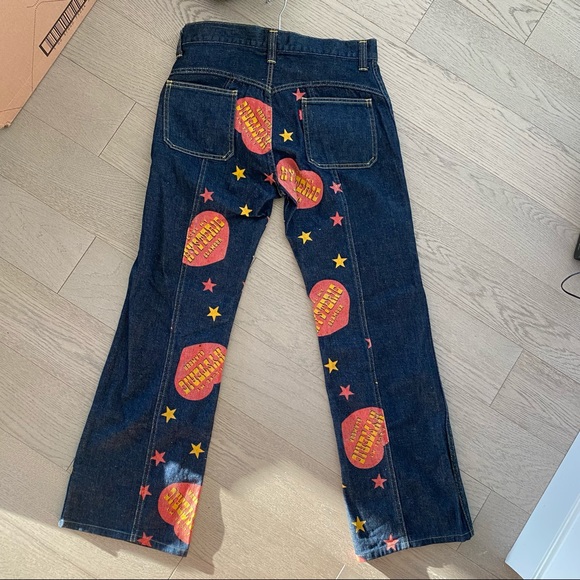 Hysteric Glamour quad-hemmed yellow/red star/heart printed jeans! Rare! - Picture 2 of 4